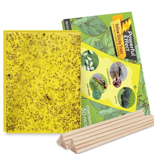 Kensizer 50-Pack Fruit Fly Trap, Yellow Sticky Gnat Traps, 6x8 in - size: 50-Pack