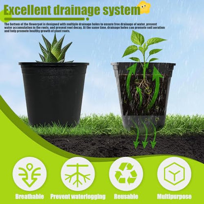 2 Gallon Nursery Pots Plastic Container Injection Molded Pot for Plants Flexible with Drainage Holes Suitable for Plants Soil Growers or Hydroponics Black 10 Pcs - size: 2 Gallon