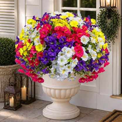 AXYLEX Artificial Morning Glory Outdoor, 16 Bundles Fake Flowers - color: Multi16pcs - Red Pink+purple+yellow