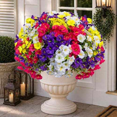 AXYLEX Artificial Morning Glory Outdoor, 16 Bundles Fake Flowers - color: Multi16pcs - Red Pink+purple+yellow