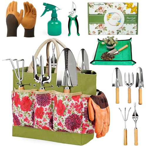 Garden Tool Set, 10 PCS Gardening Tools/Kit for Women,Gardener Gift - color: Green