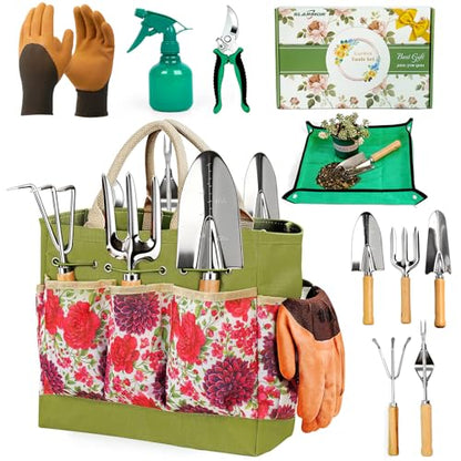 Garden Tool Set, 10 PCS Gardening Tools/Kit for Women,Gardener Gift - color: Green