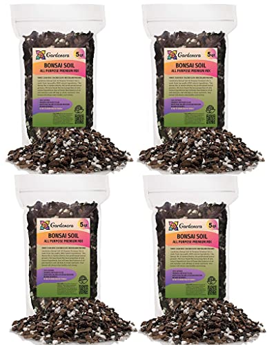 Premium Bonsai Soil All Purpose Fast Draining Mix - 20 Quart - Pumice, Lava, Calcined Clay and Pine Bark Potting Pre Mixed Bonsai Plant Soil Mixture by GARDENERA - Made in USA - (4 Bags of 5QT) - color: Bonsai Soil, size: 20 Quart Bag