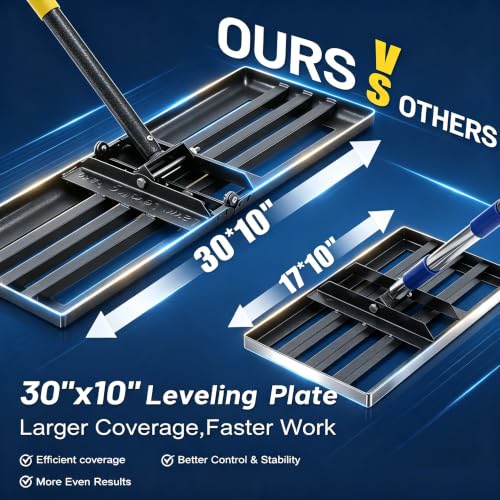 Professional Lawn Leveling Rake 30x10 Heavy Duty - Oversized Leveling Tool with 80" Stainless Steel Handle, Foldable Landscape Grading Rake for Soil Sand Topdressing & Seeding - size: 30x10"(Foldable), 80"