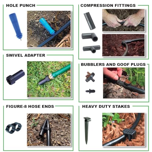 BlueBarrel™ Gravity-Fed Drip Irrigation Kit with Bubbler Emitters: No-Pressure/Low-Pressure Irrigation for Rain Barrels, Rain Tanks, & Cisterns. Made in USA