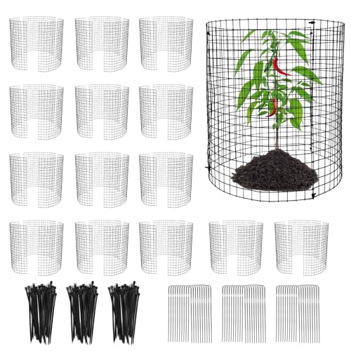 15 Pack Round Plant Protector from Animals, 12'' x 12'' Metal Plant Cages，45Pcs Metal Mesh to Keep Animals Out, Garden Protection Bunny Barricades, Wire Plant Protectors for Rabbits Chicken Duck - size: 15 Pack 12'' x 12''