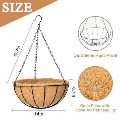 4 Pack 14 Inch Hanging Baskets for Plants Outdoor Metal Hanging Planter Basket with Coco Coir Liner Hanging Flower Baskets Hangings Flower Pots Holder for Garden, Patio(Watermelon) - size: 14 Inch, style: Garden