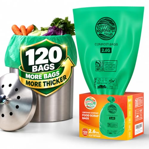 RAYTID Compostable trash Bags 2.6 Gallon Compost Bags for Kitchen Countertop Bin 1.3,2,3, Gallon, 120 Count,Small Kitchen Food Scrap Waste Bags,ASTM D6400, US BPI & Europe OK Compost Home Certified - color: 2.6G-120count