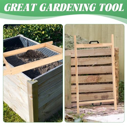 Large Soil Sifter Dirt Sifter for Gardening 15.7'' × 31.5'' Wooden Compost Sifter for Sand Gravel Sifter Suitable for Wheelbarrow and Handheld Great Garden Tool for Plants & Vegetables