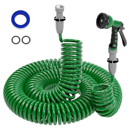 SPECILITE 3/8" Lightweight Coil Garden Hose 100 FT, EVA Flexible Water Hose - color: Green, size: 100FT