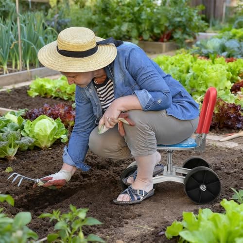Gardening Stool – Rolling Garden Cart with Wheels – 360° Rotating Adjustable Seat, Heavy-Duty Garden Stool with 330 lbs Capacity, Ergonomic Gardening Seat for Planting, Weeding & Outdoor Yard Work
