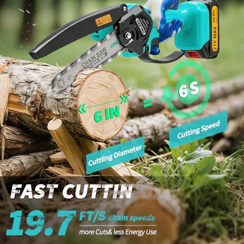 Mini Chainsaw Cordless, 6 IN Lightweight Electric Chainsaw for Wood Cutting - color: Blue01