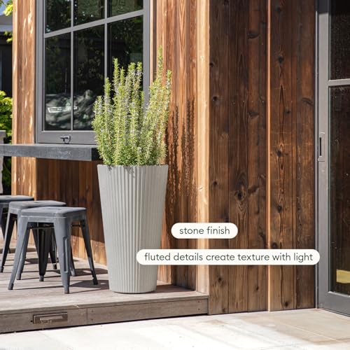 Veradek Demi Series Tall Planter - Tall Tapered Outdoor Planter with Shelf - color: Gray, style: Narrow Groove