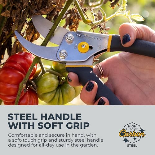 Woodland Tools Co. Bypass Pruning Shears for Gardening – 5/8" Cut Capacity, High Carbon Steel Blade with Non-Stick Coating, Soft Grip, Steel Handle, Hand Pruner for Plants, Flowers, and Shrubs - style: Regular Duty Pruner