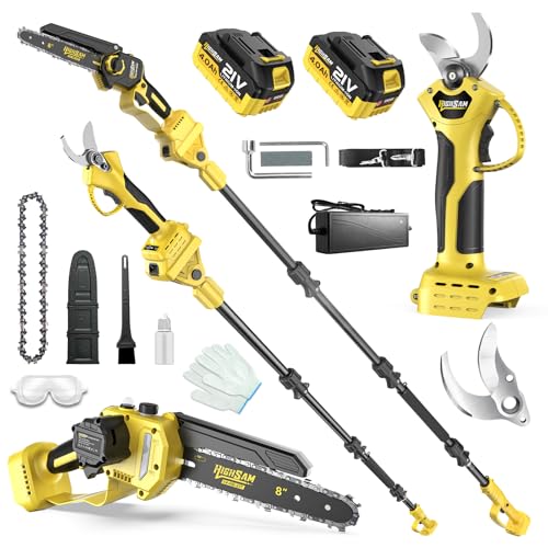 4-in-1 Cordless Pole saw Pruning Set,Electric Pruning Shears & 8 Inch pole saws for tree trimming with 13.8ft Max Extension Pole,Brushless Motor,Two 4.0Ah Batteries, Electric Pole Saw Tree Trimming - style: 4 in 1