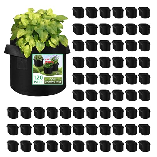 120 Pack Plant Grow Bags, 7 Gallon Felt Non-Woven Aeration Fabric Plant Grow Pots, Thickened Nonwoven Garden Pots with Handles for Fruits, Vegetables, and Flowers - size: 7 Gallons