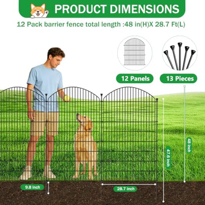 No Dig Garden Fence Panels, Dog Fence Outdoor for Yard, 12 Pack - size: 48in(H) x 29ft(L)