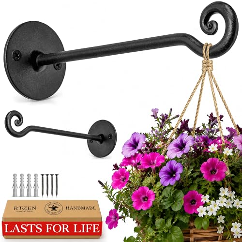 RTZEN Plant Hangers Outdoor or Indoor Heavy Duty Wall Bracket Hooks - size: 7.5 Inch, style: Swirl Hooks
