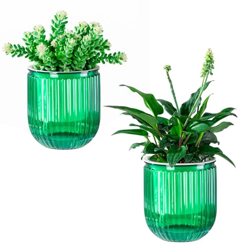 Melphoe Self Watering Pots for Indoor Plants Planter, 4.7 Inch 2 Pack Planters Self Watering Plant Pots for Flower, Houseplants, Succulent, African Violets and Cactus with Drainage - color: Emerald, size: 4.7''