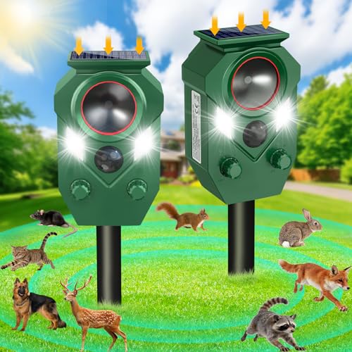 Solar Animal Repellent,Ultrasonic Cat Repellent Outdoor with Motion Sensor,Waterproof Rabbit Repeller with Flashing Light Defender Dog, Mouse,Squirrel,Raccoon,Skunk,Deer for Yard Farm Garden-2 Pack - size: 1 Count (Pack of 2)