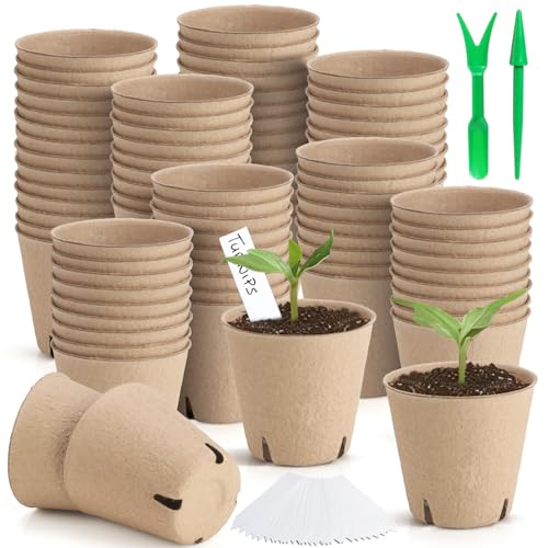 130 Pcs 3.15 Inch Peat Pots,Seed Starting Pots with Drainage Holes Round