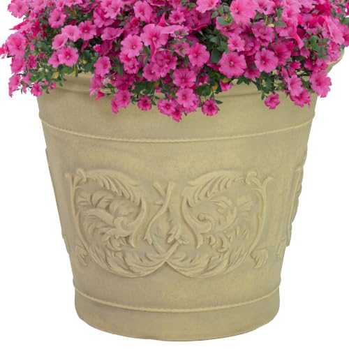 Sunnydaze Arabella 16'' Plastic Planter Pot for Plants, Beige - color: Beige, size: 16 in
