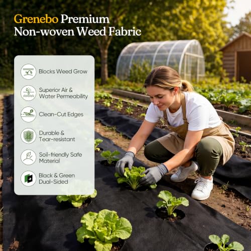 Grenebo 4FT x 100FT Non-Woven Weed Barrier Landscape Fabric - size: 4FT×100FT