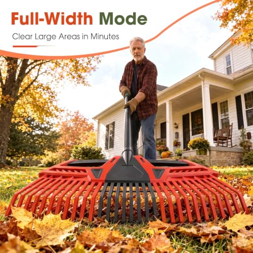 3-in-1 Leaf Rake for Lawns, 44"-72" Adjustable Handle