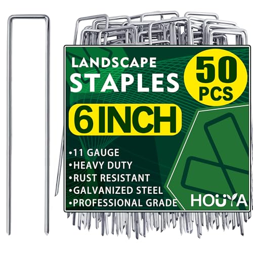50 PCS Landscape Staples 6 Inch Galvanized Garden Stakes Garden Staples Pins Anti-Rust Ground Stakes for Weed Barrier, Irrigation Hose, Yard Lawn SOD, Landscape Fabric, Decor 6" L x1.2 W 50 pcs - size: 50 Pcs x 6"