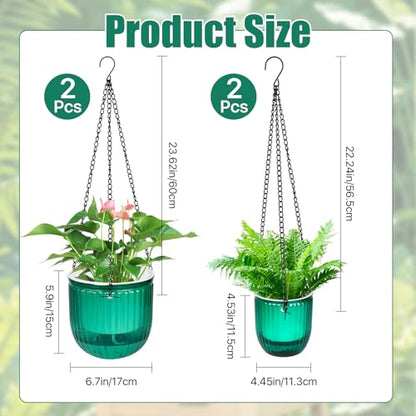 4Pcs Self Watering Hanging Planter, 6.5'' 4.5'' Hanging Plant Pots with Drainage Holes,Plastic Hanging Plant Flower Pots Baskets,Visible Hanging Planters for Indoor Plant Garden Home(Emerald)