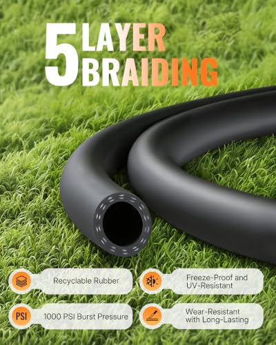 15FT x 5/8" Rubber Garden Hose, Heavy Duty 15 Foot Water Hose - color: Black, size: 15FT 5/8