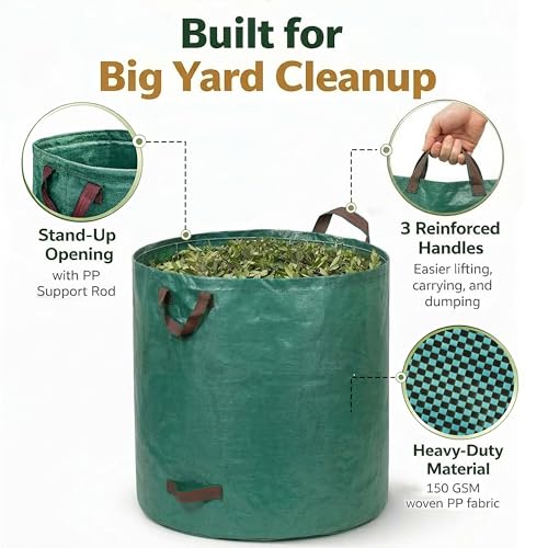 Professional 4-Pack 132 Gallon Gardening Bags for Lawn Yard, Extra Large Reusable Leaf Bags, Waste and Trash Container - size: 4 Count (Pack of 1)