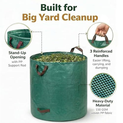 Professional 4-Pack 132 Gallon Gardening Bags for Lawn Yard, Extra Large Reusable Leaf Bags, Waste and Trash Container - size: 4 Count (Pack of 1)