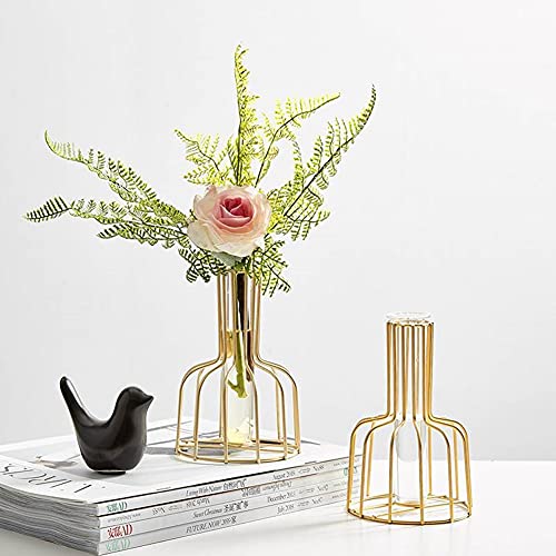 2 Pack IvyMei Luxurious Nordic Gold Table Vase Metal Frame Glass Tube - color: Gold 8