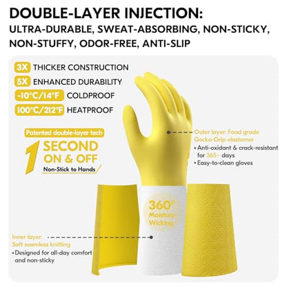 Vgo... Household Cleaning Gloves,Double-layer,Lined Dishwashing Gloves,Long Sleeves for Kitchen,Bathroom Cleaning(TP1117) - color: Yellow, size: Medium(Pack of 1)