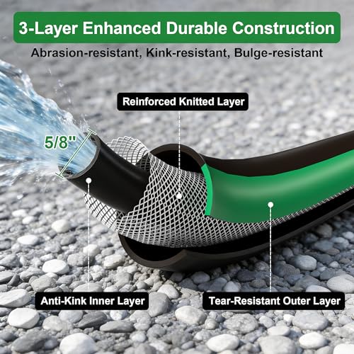 Garden Hose 125ft x 5/8" All-Weather Flexible Water Hose Lightweight, Durable, Kink-resistant, Heavy Duty Hybrid Polymer Hose, Male to Female Leak-Free Aluminum Connections, Burst 600 PSI. - size: 125ft x 5/8" Male to Female