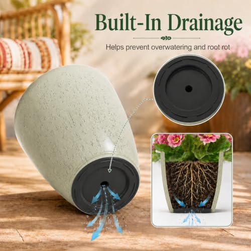 Neoaider Set of 3 Tall Planter, 24/21/12in Large Plastic Planter, DripGlaze - color: Drip Glaze