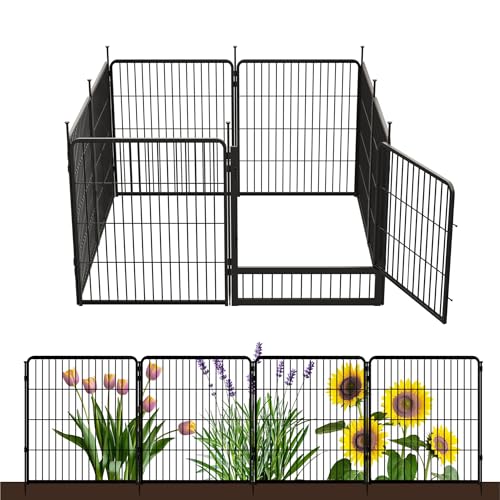 SunsGrove Garden Fence with Gate, 32 in(H) x 17.8 ft(L) 8 Panels Heavy Duty Metal Animal Barrier Fence for Yard, Suitable for Indoor or Outdoor Dog Pet Fence, Garden Fence Border, Black - color: Black, size: 32 in(H) x 17.8 ft(L) 7 Panels +1 Gate