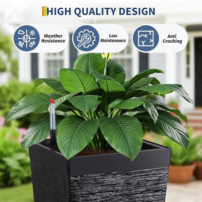 Tall Outdoor Planters Set of 2, 22.5'' Planters for Outdoor Plants - color: Black