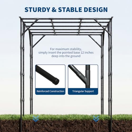 Garvee Metal Garden Arch Trellis for Climbing Plants Outdoor - color: Black-94"L*78"W*114"H