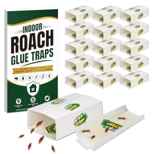 Sticky Roach Traps Indoor Home, Roach Glue Traps with Flat Tent and Tunnel Design, Cockroach Insect Cricket Traps for House Kitchen Bathroom Basement Garage, 15 Pack