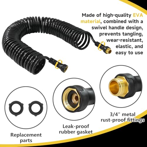 Coil Hose,3/8" EVA Coil Garden Hose 25 FT,Curly Water Hose Lightweight - color: dark black, size: 25FT