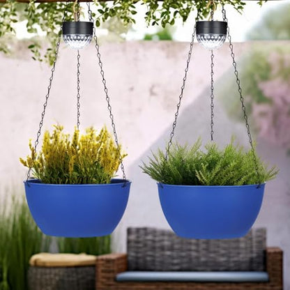 SUNNYPARK 2 Pack Solar Hanging Planters for Plants Outdoor - color: Dark Blue