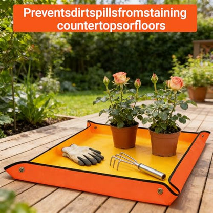 Repotting Mat for House Plants, Waterproof Portable Potting Mat Gardening Tray, Flower and Plant Care Transplanting and Potting Soil Mess Control - color: Yellow