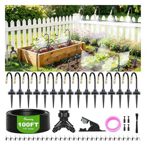 Thiswing 100 FT 360° Adjustable Irrigation System with Stake Holders - size: 100FT