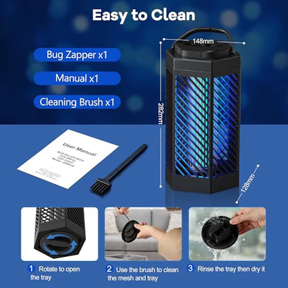 Bug Zapper Outdoor Indoor, 2 in 1 Rechargeable Mosquito Zapper with 8000mAh Battery and LED Light, USB Charging Electric Fly Zapper, Portable Fly Trap Mosquito Killer for Patio Backyard, Garden