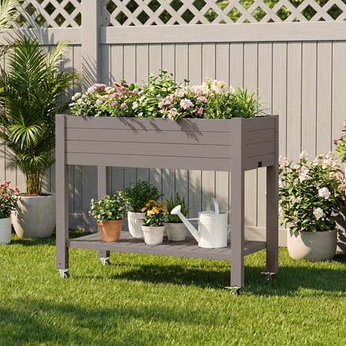 Fancyango Raised Garden Bed with Wheels 33.7" Hx2 -Gray - color: Gray, size: 33.7"Hx2