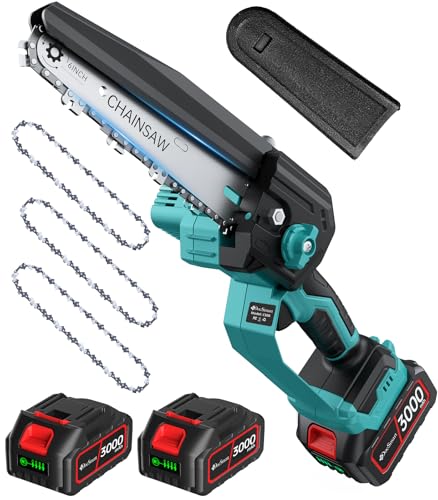 6 inch Mini Chainsaw Cordless for Wood Cutting, 1000W Brushless Motor, - color: Light Blue