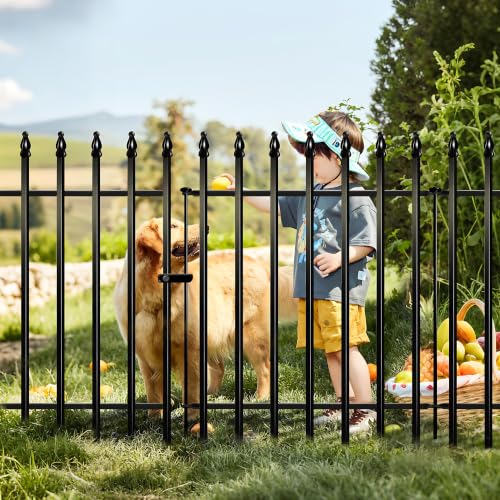 Thealyn 36" H x 28" W Metal Garden Fence with Gate, Animal Barrier, 11.6 Ft - color: Black, size: 36″ H x 11.6 ft (4 Panels + 1 Gate)