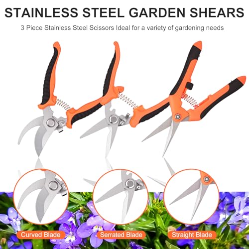 3 Pcs Garden Pruning Shears, Stainless Steel Gardening Scissors